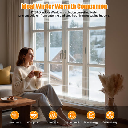 Window Insulation Kit, 63 x 400 Inch Plastic for Window Cold Weather (Fits up to 10 Standard (3'x5') Windows), Indoor Clear Window Film for Winter Covering with Wide Tape, Easy to Install & Remove 🍁 All In One Marketplace Canada