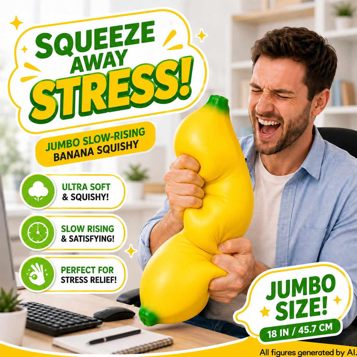 18In Banana Squishy, Jumbo Squishy Banana Giant Big Realistic Banana Moldable,Desktop Decorations,Great for Fun Party Favors Birthday Christmas White Elephant Gifts 🍁 All In One Marketplace Canada