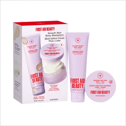 First Aid Beauty Smooth Skin Body Bestsellers Set, KP Bump Eraser Body Scrub + Ingrown Hair Pads, AHA Body Scrub and Razor Bump Pads, Keratosis Pilaris Treatment 2-Piece Gift Set, 28 ct, Unscented
