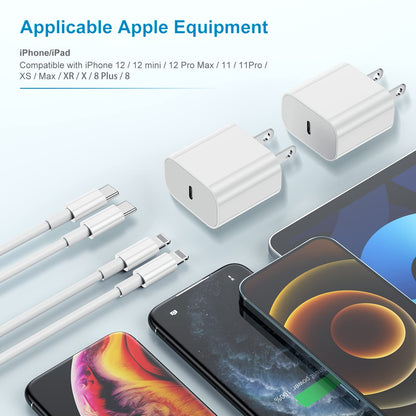 2Pack Apple Certified iPhone Charger Fast Charging, PD USB C Wall Charger Block with Type C to Lightning Cable 6ft Compatible with iPhone 14/14 Plus/13 Pro Max/12/12 Pro/11/iPad - Available at All In One Marketplace Canada