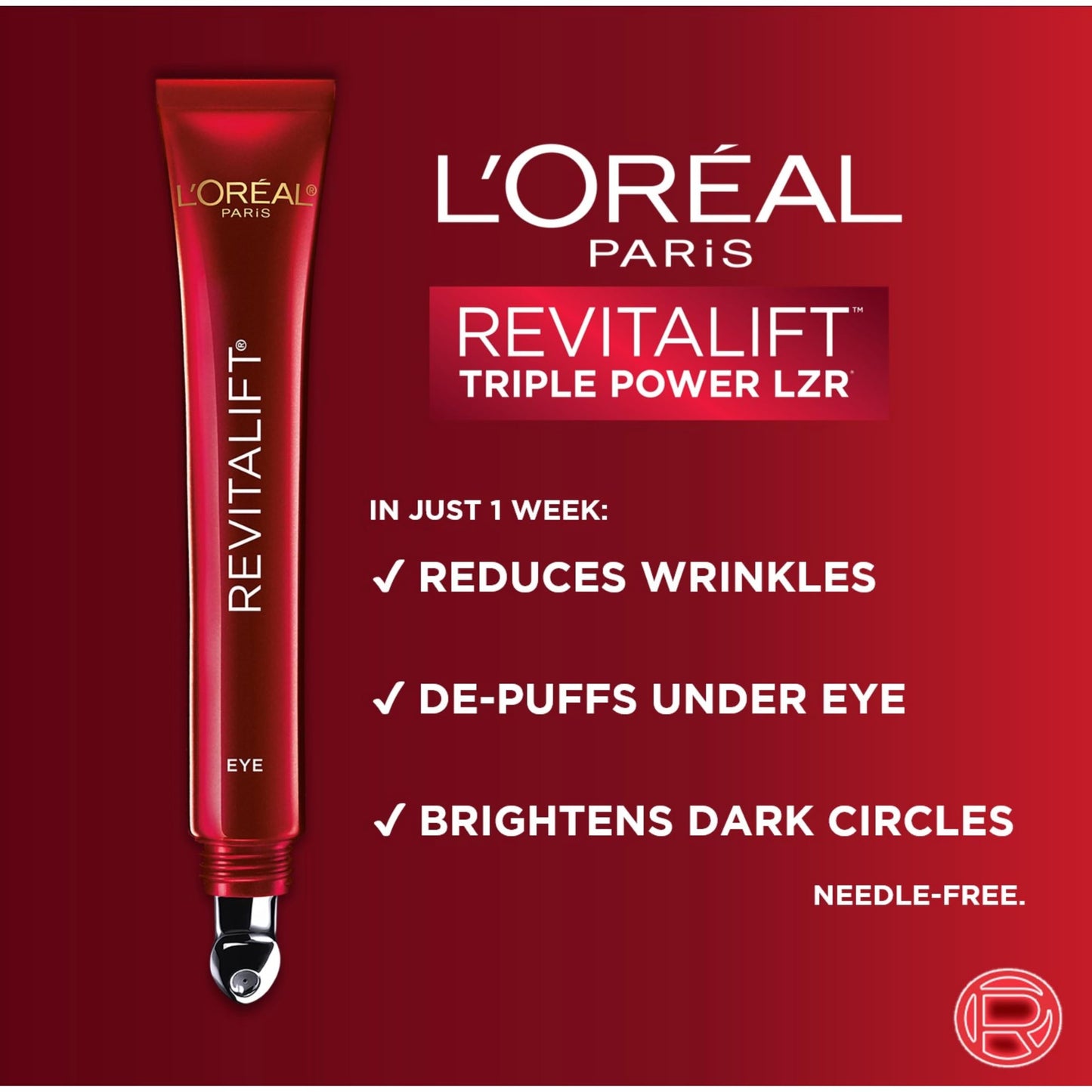 L’Oréal Paris Eye Cream For Wrinkles, with Hyaluronic Acid, Vitamin C, Under Eye Cream to Reduce Look of Wrinkles and Under-Eye Bags, Revitalift Triple Power LZR, Skincare, 15ml