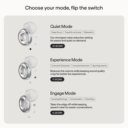 Loop Switch 2 Adjustable Ear Plugs – 3 Noise Relief Modes For Ultimate Control | Flexible Noise Reduction Earplugs For Focus, Travel, Socializing, Festivals & More | 20-26 dB (SNR) Noise Reduction