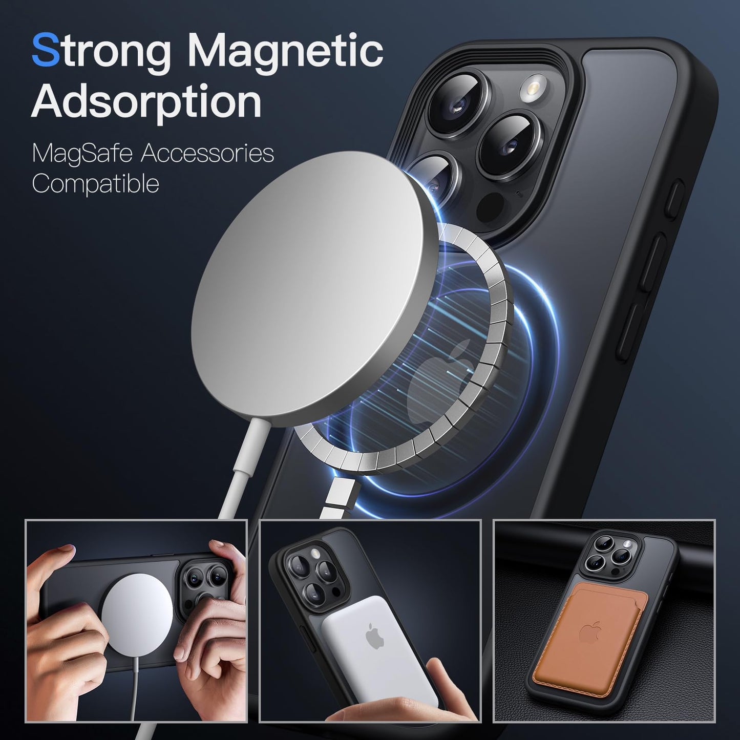 JETech Magnetic Case for iPhone 15 Pro 6.1-Inch Compatible with MagSafe, Translucent Matte Back Slim Shockproof Phone Cover (Black)