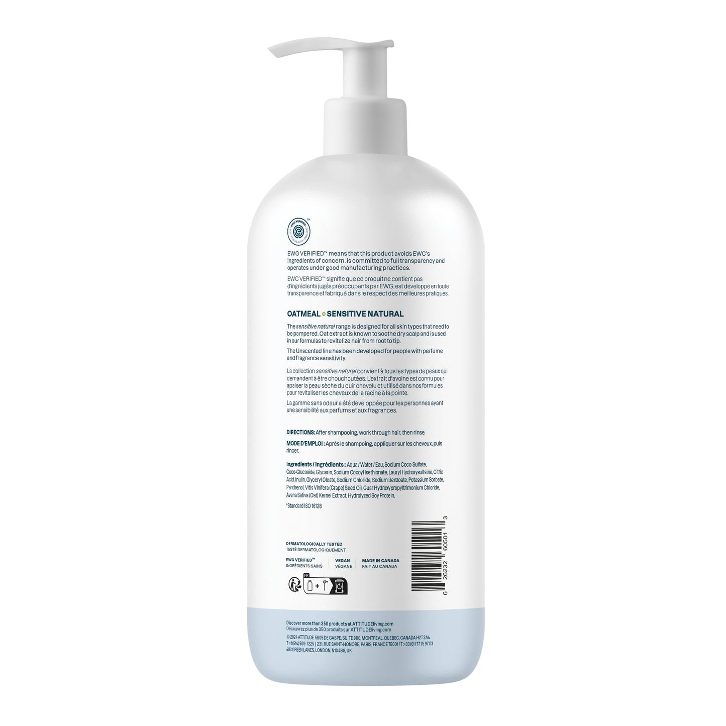 ATTITUDE Extra Gentle Hair Shampoo for Sensitive Dry Scalp, Made in Canada, EWG Verified, Soothing Oat, For Thin Hair, Vegan and Plant-Based, 946 mL