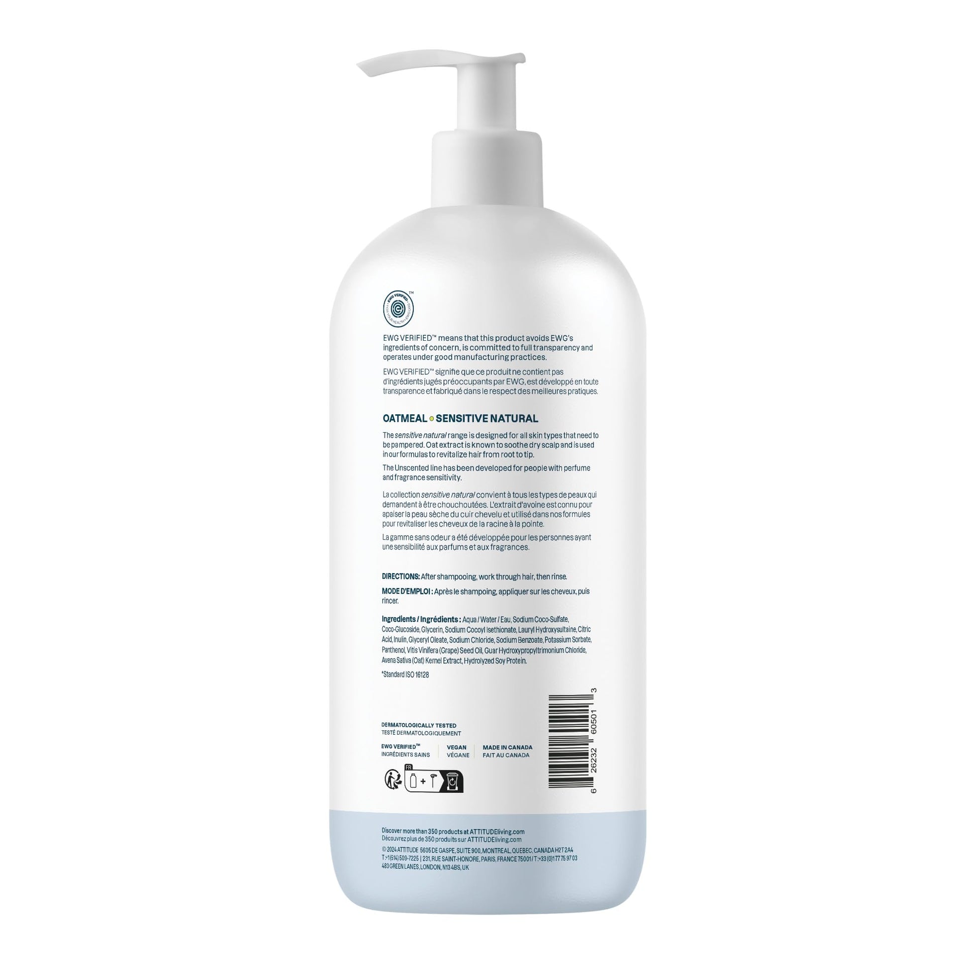 ATTITUDE Extra Gentle Hair Shampoo for Sensitive Dry Scalp, Made in Canada, EWG Verified, Soothing Oat, For Thin Hair, Vegan and Plant-Based, 946 mL