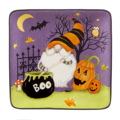 Certified International Halloween Gnomes 6" Canape/Luncheon Square Plates, Multicolor, Small, Set of 4