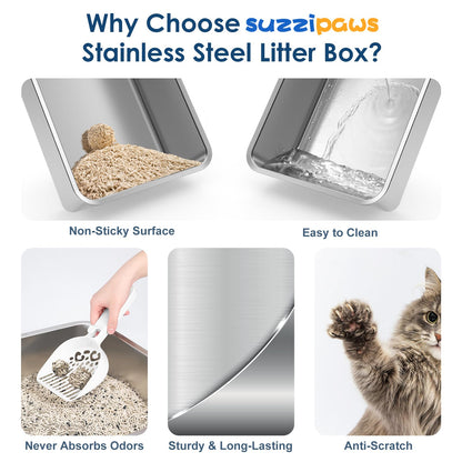Suzzipaws XL Enclosed Stainless Steel Cat Litter Box for Big Cats suzzipaws