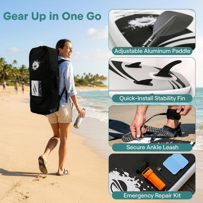 SereneLife 10'/10'6" Inflatable Stand Up Paddle Board with SUP Accessories, Inflatable SUP with Anti-Slip EVA Deck Pad, Wide Design Paddle Board for Adults and Youth 🍁 All In One Marketplace Canada