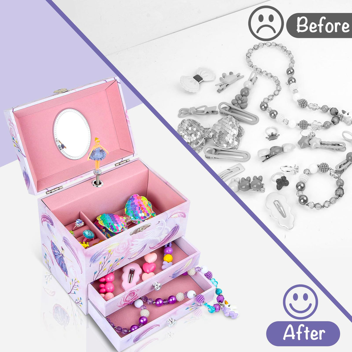 Homtibrm Musical Jewellery Box For Girls - Large Kids Jewellery Music Box with 2 Pullout Drawers & Unicorn Jewellery Set, Great Birthday Gifts for Girls Christmas Gifts (Pink Ballerina) 🍁 All In One Marketplace Canada