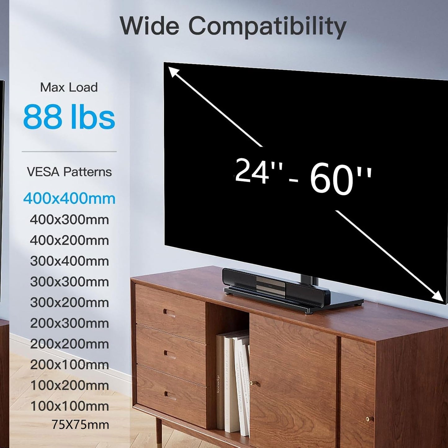 PERLESMITH Swivel Universal TV Stand/Base - Table Top TV Stand for 24-60 inch LCD LED TVs - Height Adjustable TV Mount Stand with Tempered Glass Base, VESA 400x400mm, Holds up to 99lbs PSTVS09 PERLESMITH