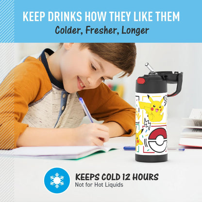 THERMOS FUNTAINER Water Bottle with Straw, 14oz, Pokemon