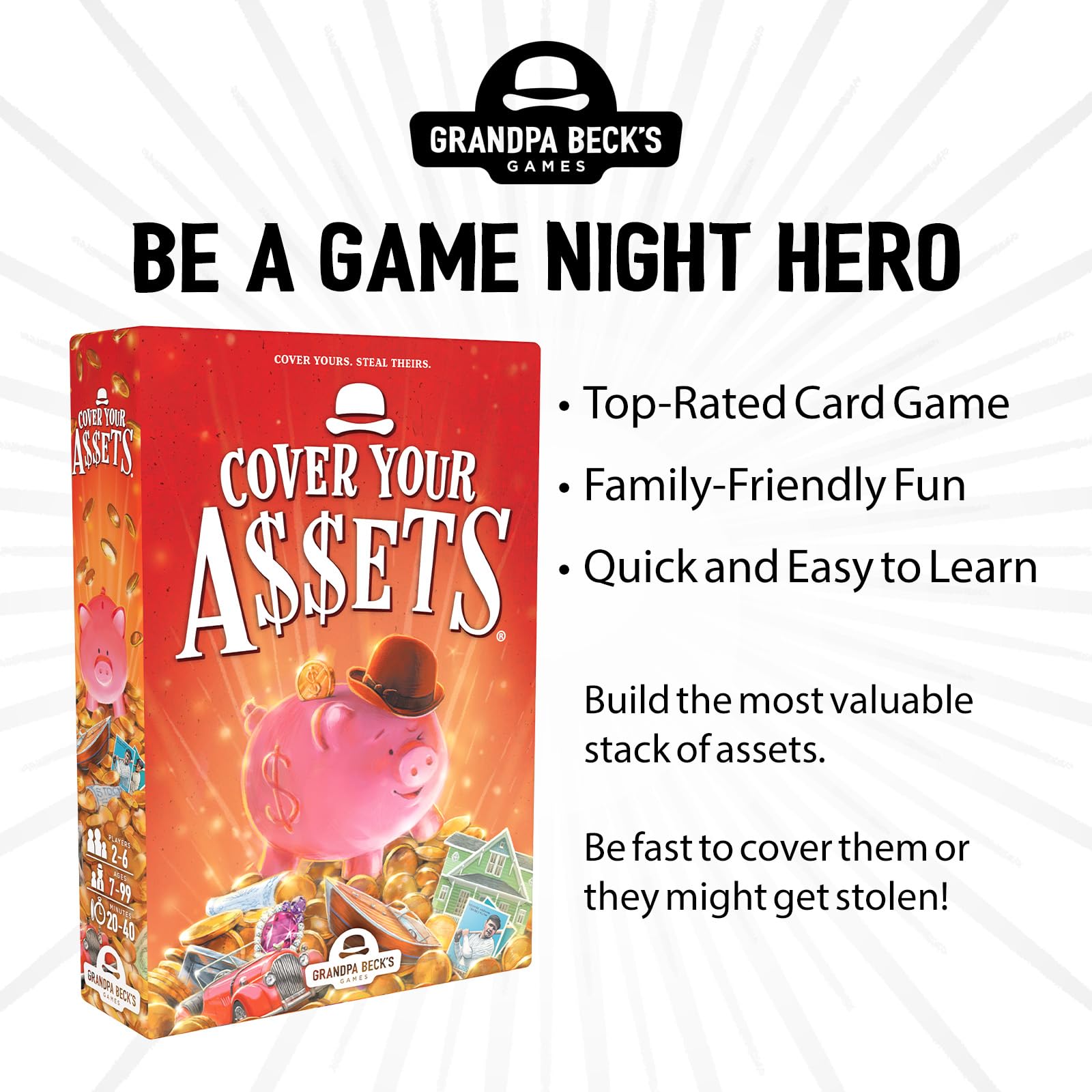 Cover Your Assets Card Game by Grandpa Beck's Games - Fun Family-Friendly Set-Collecting Game for Kids, Teens & Adults - from the Creators of Skull King - Ideal for 2-6 Players Ages 7+ Grandpa Beck's Games
