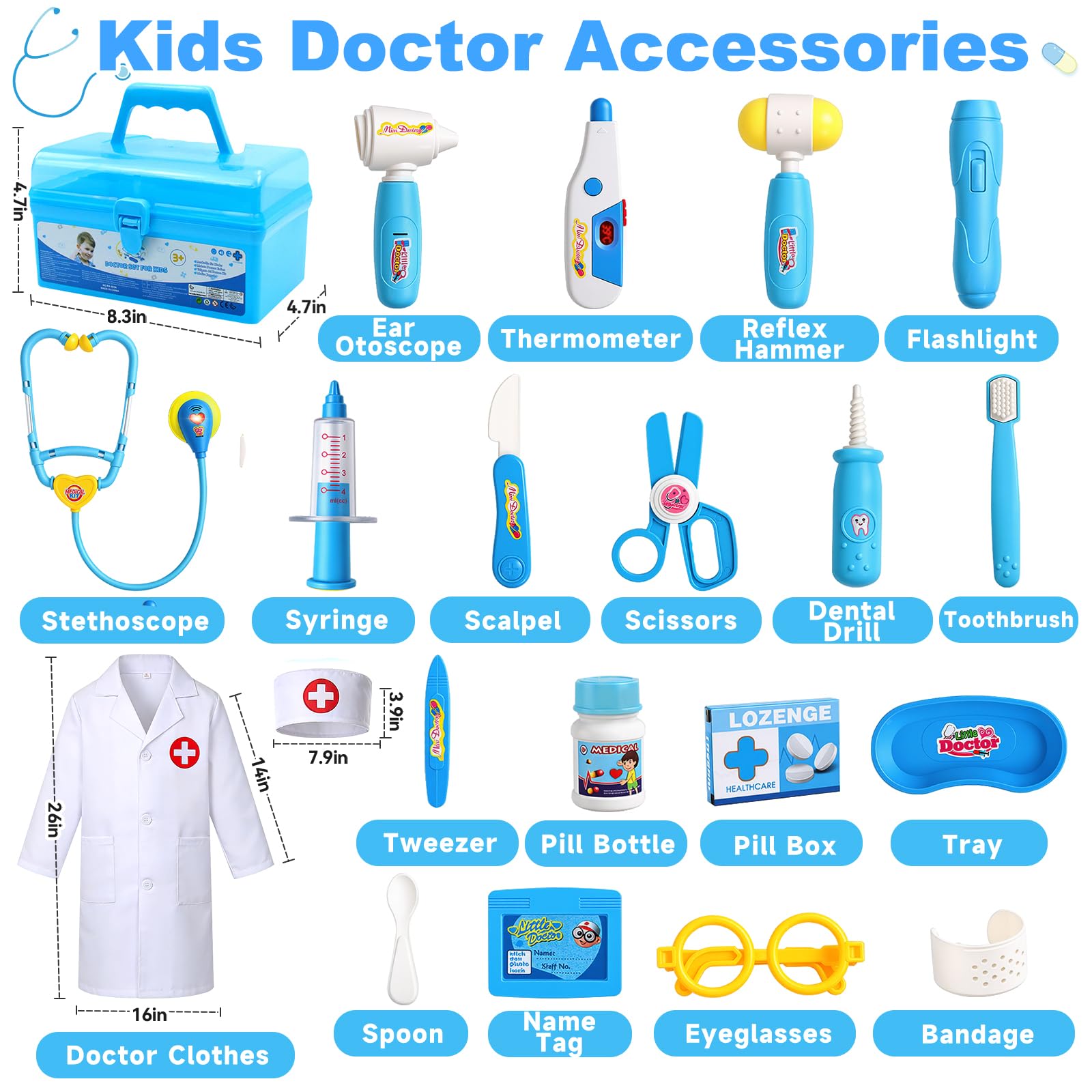 Doctor Kit Kids Toys for 2 3 4 Year Old Girl Boys, Dentist Kit Pretend Play Costume Dress Up Game Medical Kit Educational Toddler Toys for 2 3 4 5 6 + Year Old Boys Girls Birthday Gifts