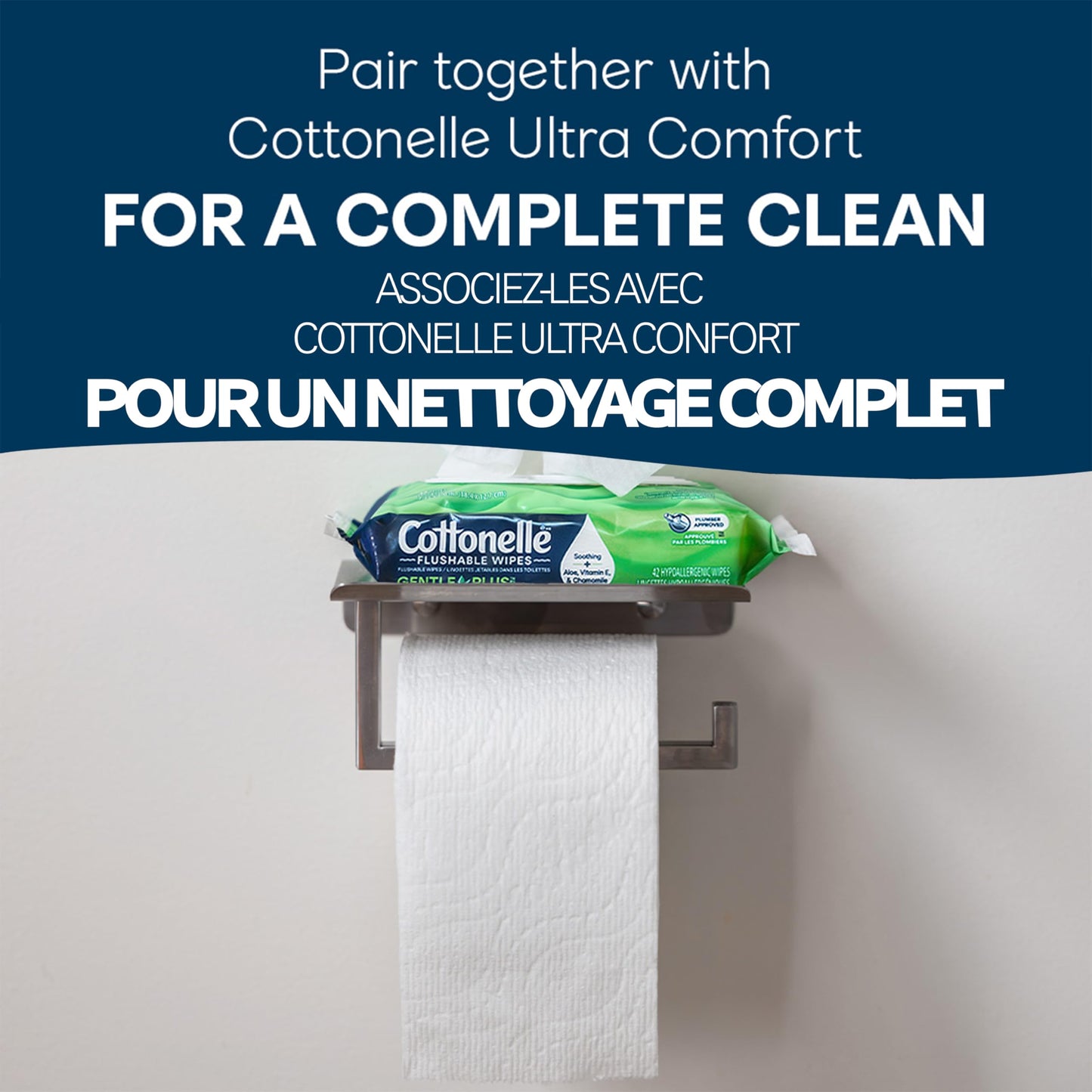 Flushable Wet Wipes, Cottonelle GentlePlus, Biodegradable & Septic Safe, 16 Flip-Top Packs of 42 (672 Wipes)