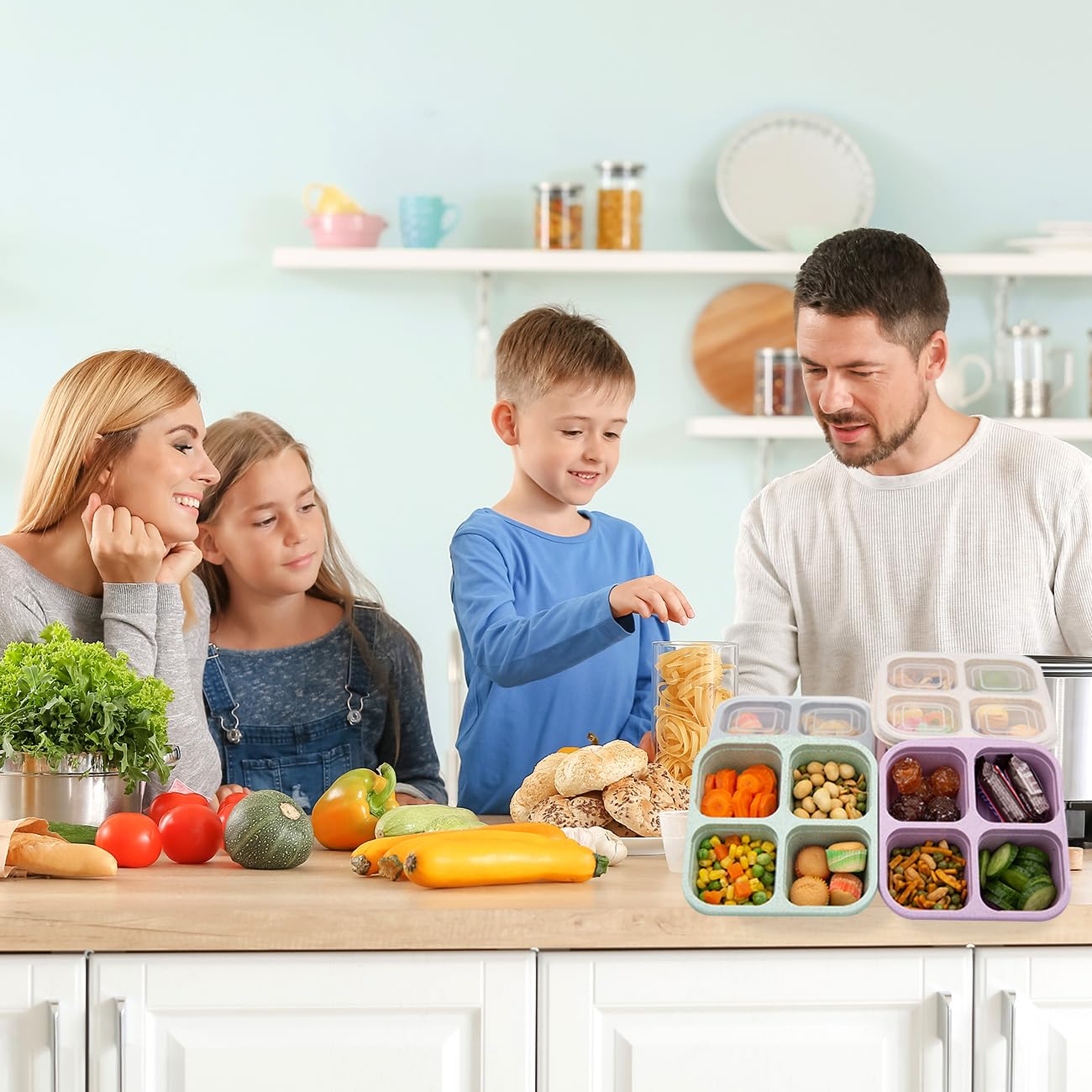 Luriseminger 5 Pack Bento Lunch Box,4 Compartment Snack Containers,Divided Snack Box,Meal Prep Lunch Containers FOR Kids/Toddle/Adults,Food Storage Containers for School, Work and Travel - Available at All In One Marketplace Canada