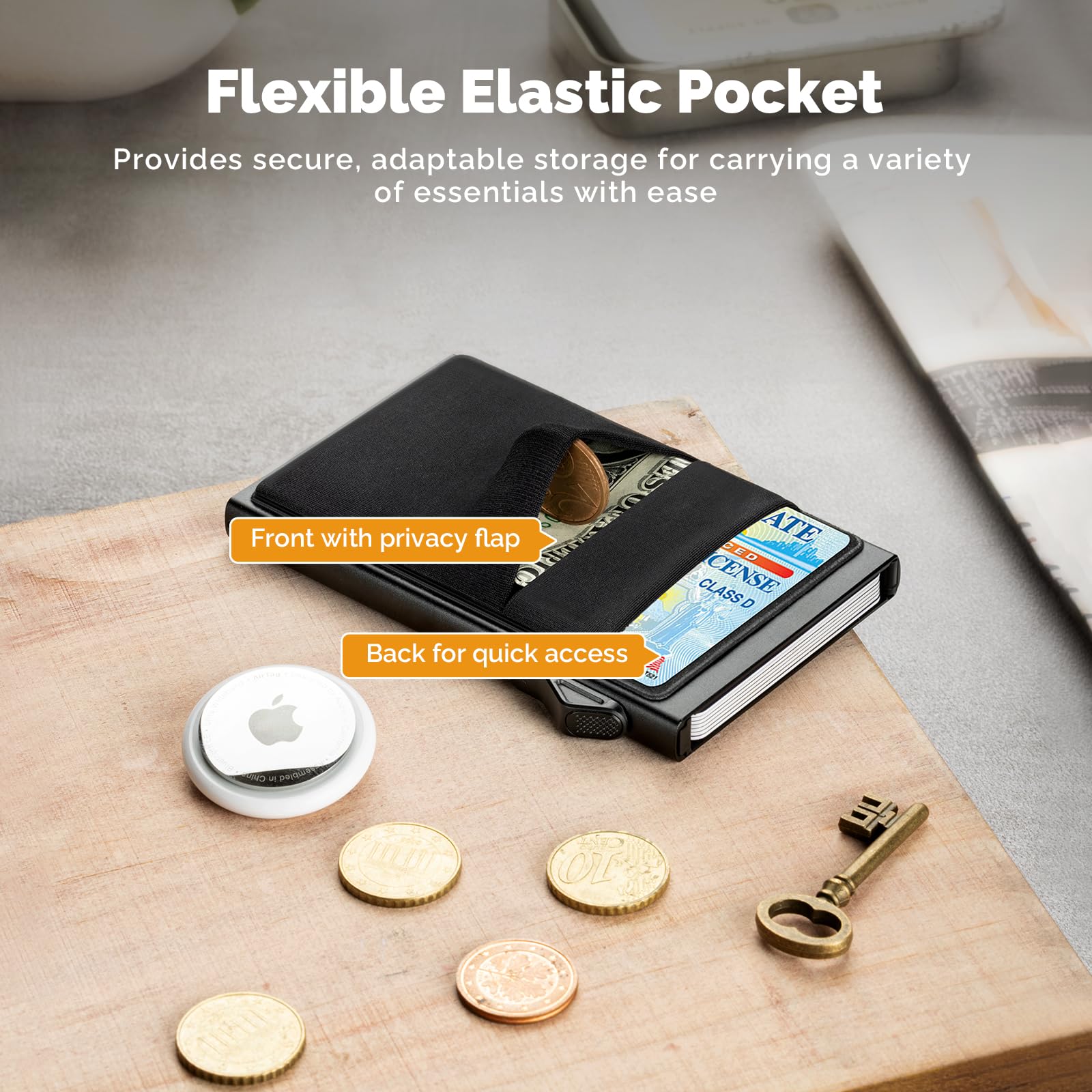 YESIIW Minimalist Pop up Card Holder Wallet for Men RFID Blocking | Slim Business Credit Card Wallet with Money Pocket | Aluminum Metal Bank Card Case for Notes and Coins and Debit Cards | Black