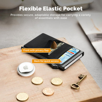 YESIIW Minimalist Pop up Card Holder Wallet for Men RFID Blocking | Slim Business Credit Card Wallet with Money Pocket | Aluminum Metal Bank Card Case for Notes and Coins and Debit Cards | Black
