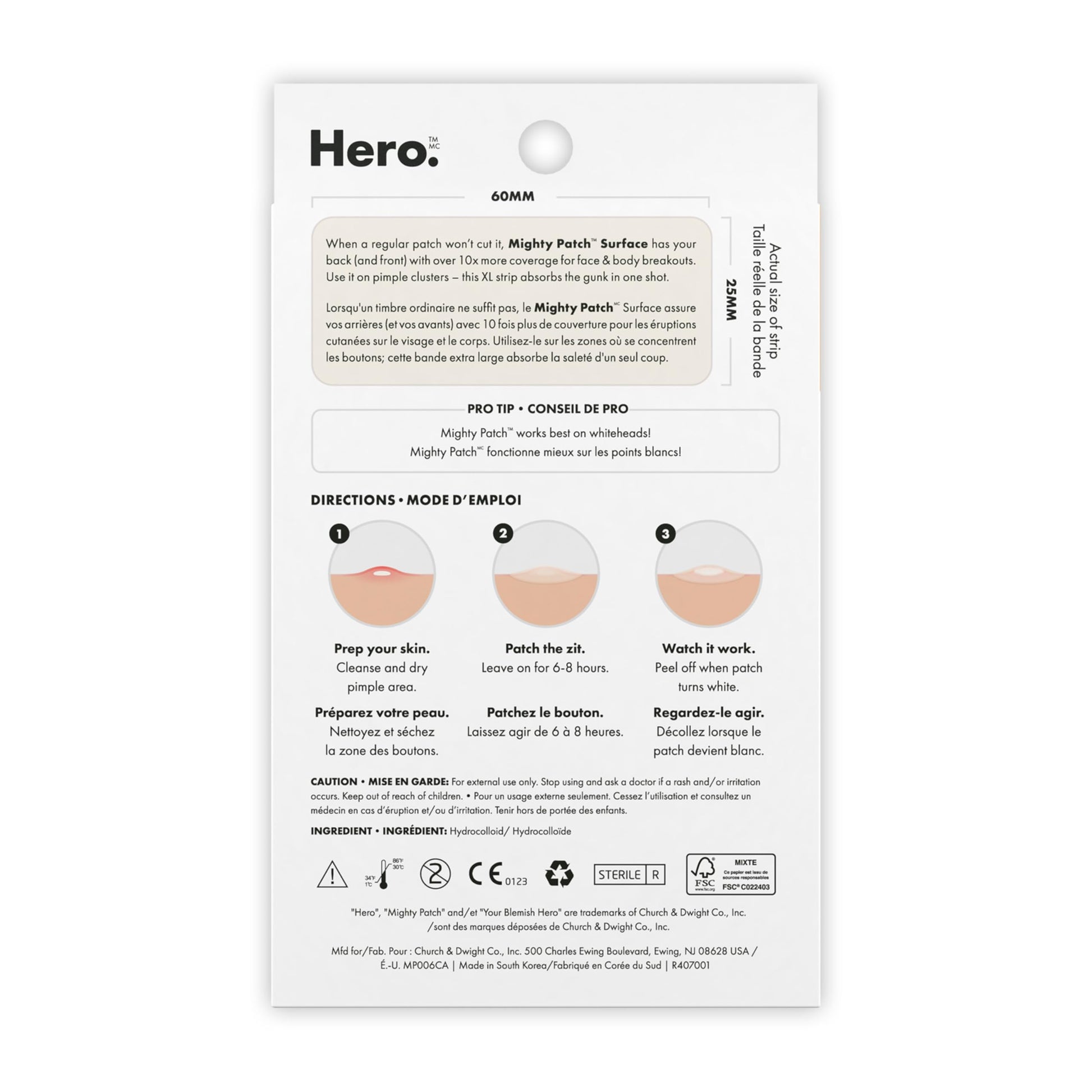 Hero Cosmetics Mighty Patch Surface – Large Hydrocolloid Patch for Pimples on the Body, Back and Face, Suitable for Sensitive Skin, 10 Count