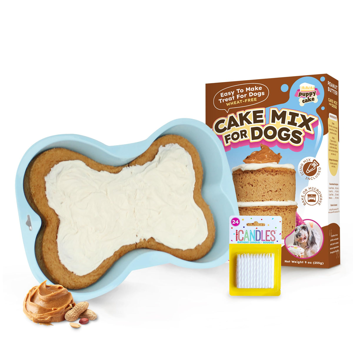 Puppy Cake Mix Dog Birthday Cake Kit in 5 Flavors, with Bone Silicone Pan and Candles (Peanut Butter) 🍁 All In One Marketplace Canada