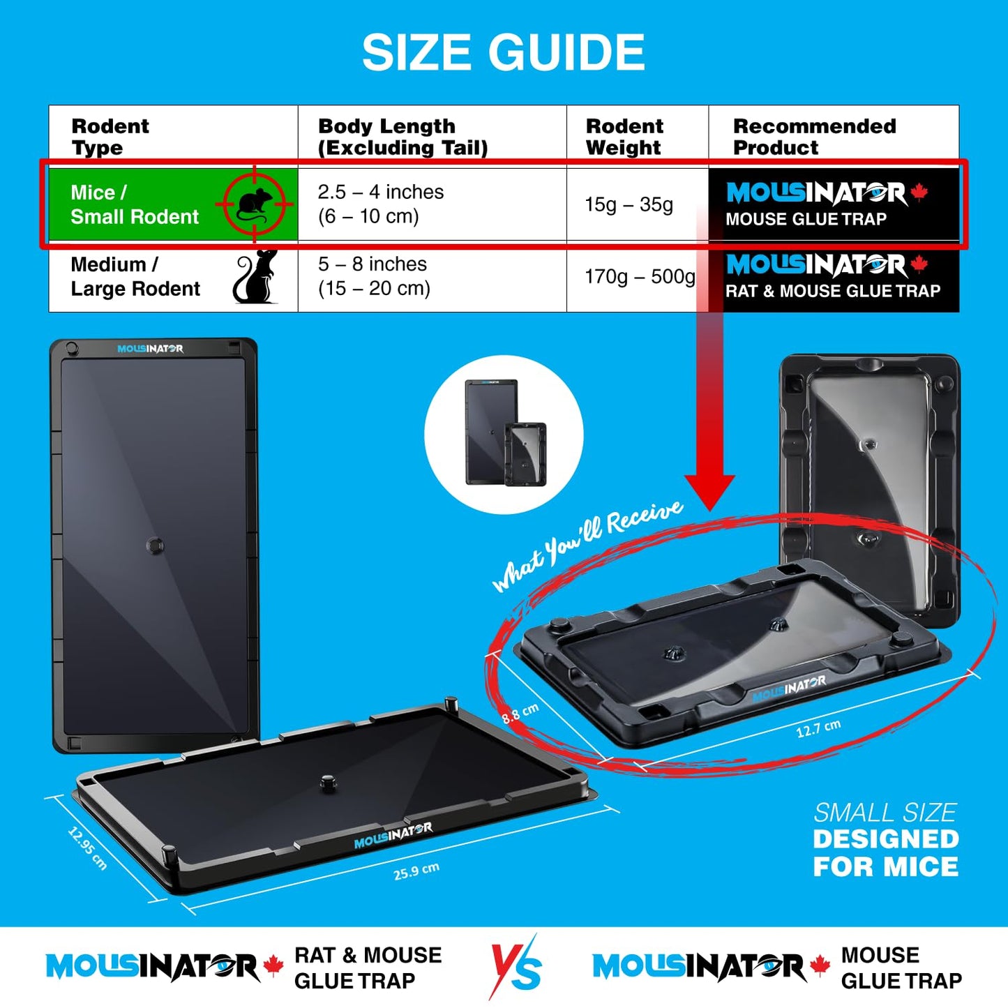 MOUSINATOR Mouse Glue Traps, 12-Pack, Heavier Plastic Glue Trap with Extra-Strong Adhesive for Small Mice, Sticky Mouse Trap for Indoor, Easy & Ready-to-Use