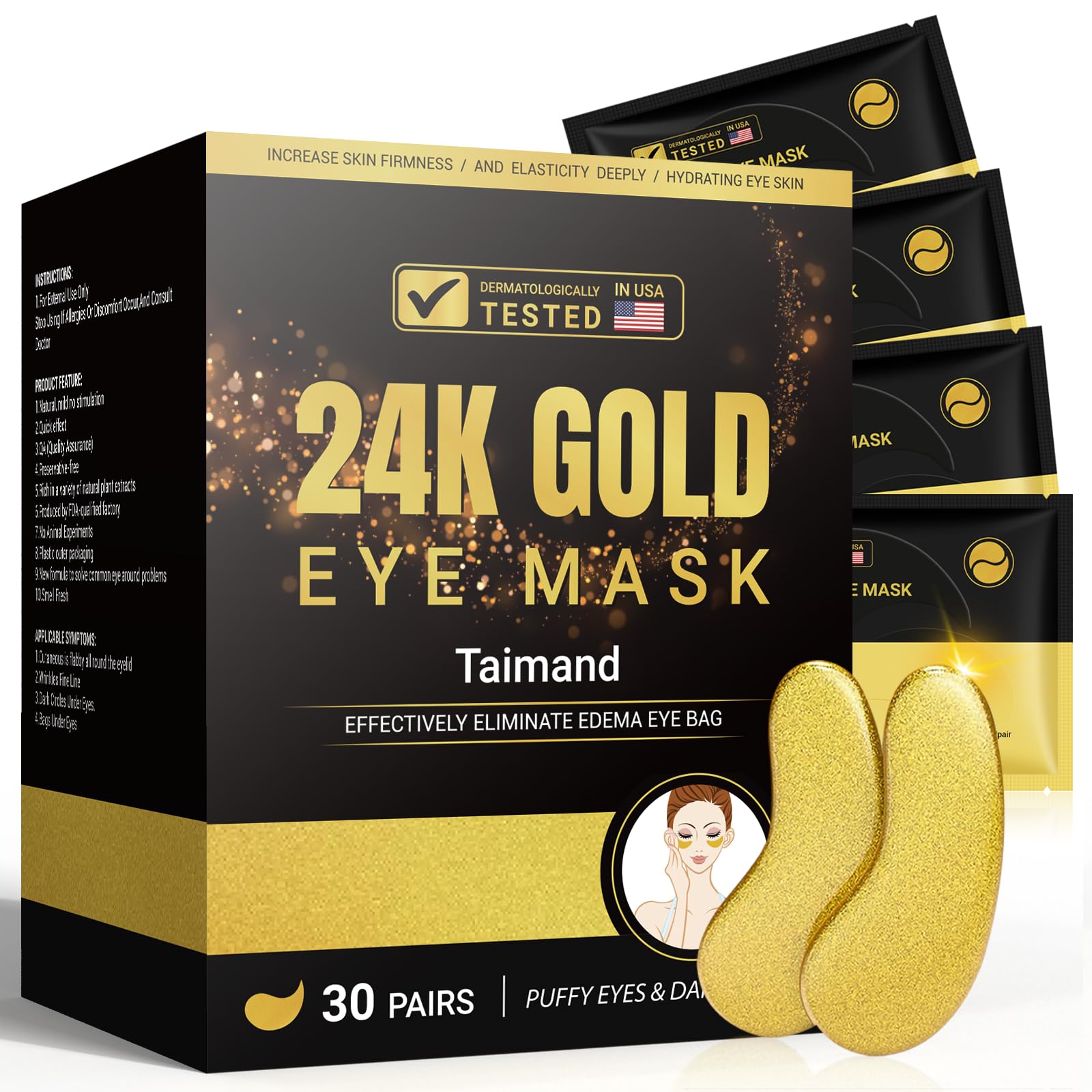 Under Eye Patches (30 Pairs), 24k Gold Eye Patches for Women and Men, Bachelorette Party Favors, Birthday Gift for Women - Skincare Self Care - USA Tested - Available at All In One Marketplace Canada