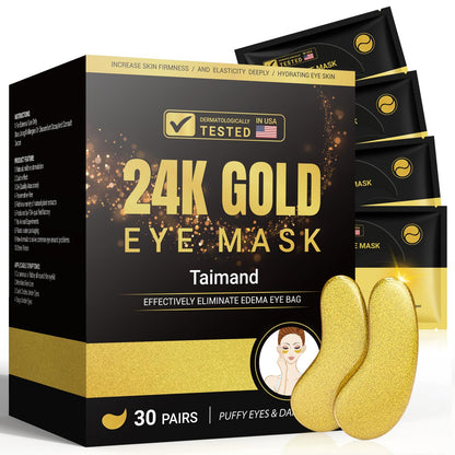 Under Eye Patches (30 Pairs), 24k Gold Eye Patches for Women and Men, Bachelorette Party Favors, Birthday Gift for Women - Skincare Self Care - USA Tested - Available at All In One Marketplace Canada