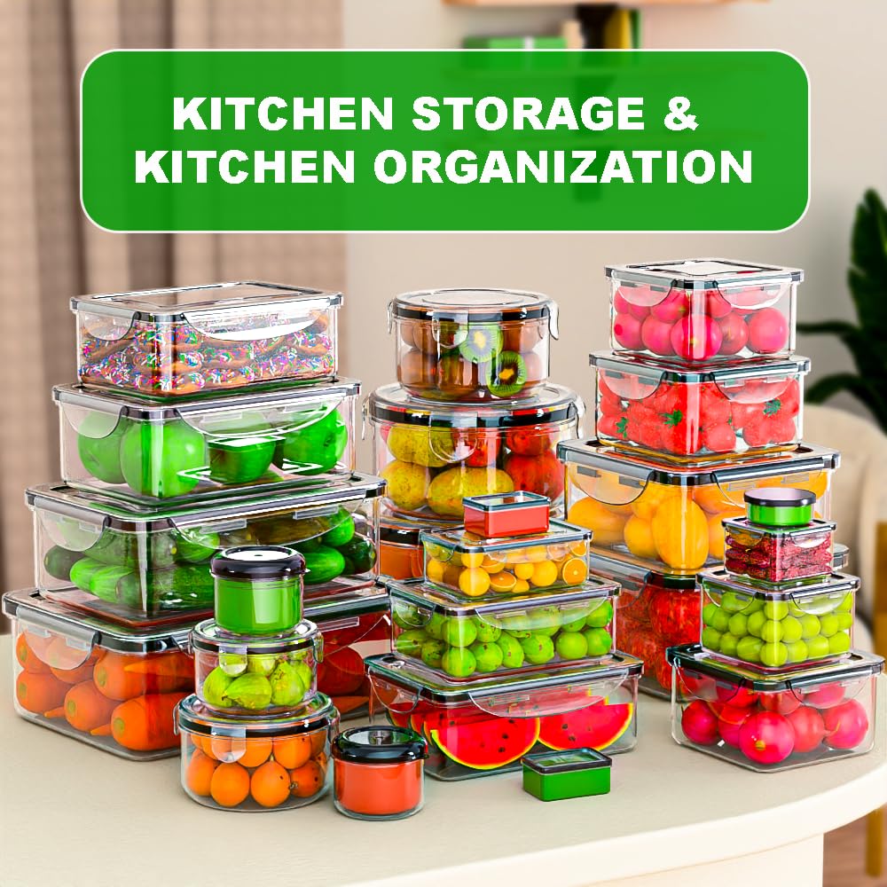 62 Pcs Large Food Storage Containers with Lids Airtight,Total19400ML(31 Containers&31 Lids)- Plastic Food Container for Kitchen Organization - Available at All In One Marketplace Canada