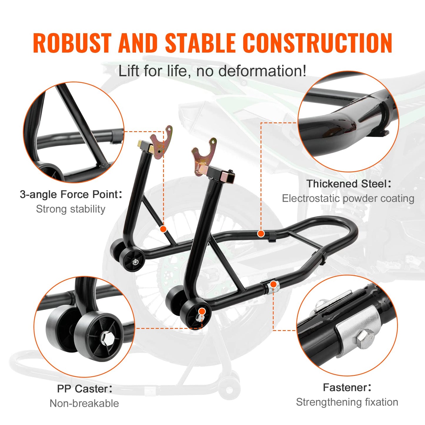 VEVOR Motorcycle Rear Wheel Stand, with U + L Fork Swingarm Spool, 850 lbs Capacity Heavy Duty Rear Wheel Stand Motorcycle Lift Jack Stand, for Suzuki Yamaha Honda Kawasaki, Black 🍁 All In One Marketplace Canada