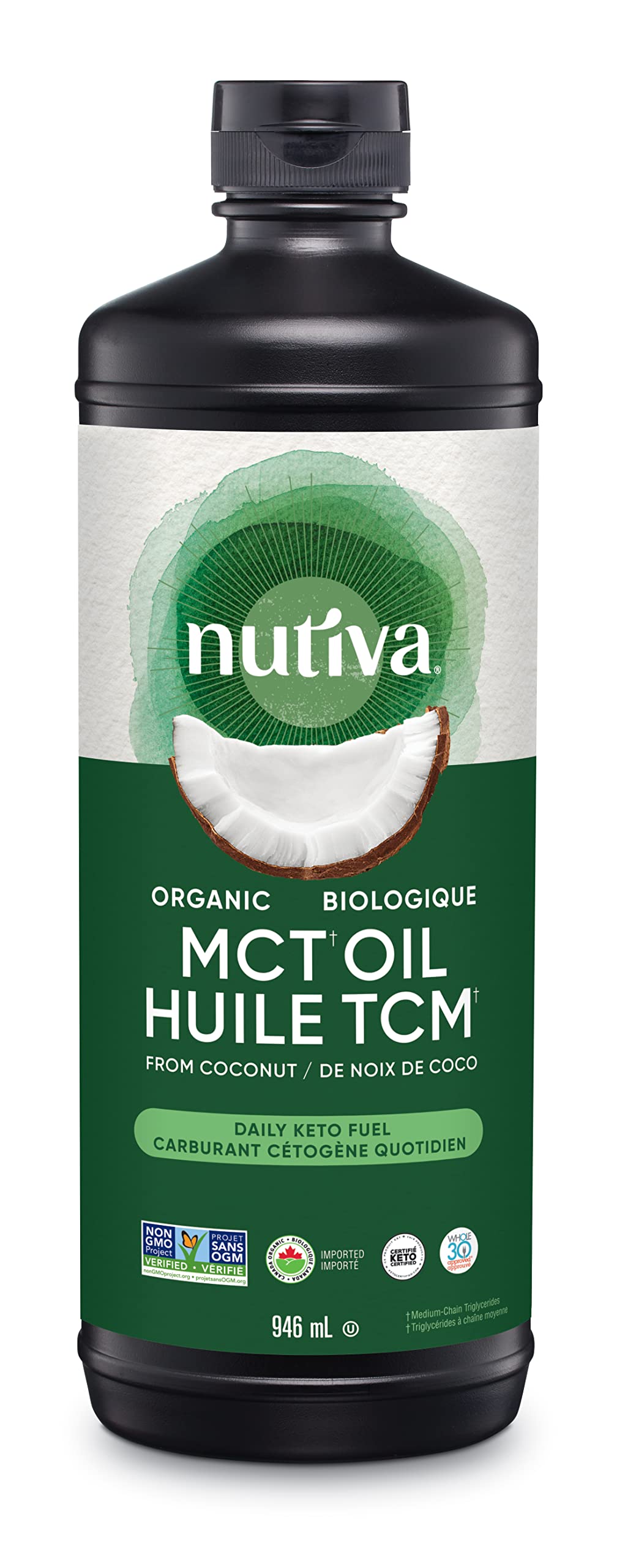 Nutiva Organic MCT Oil – 946 mL Pure, Unflavored Medium Chain Triglycerides for Keto, Paleo & Vegan Diets