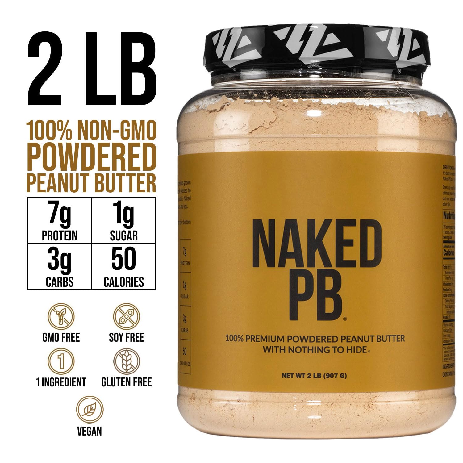 NAKED PB Powdered Peanut Butter – 2 lb Bulk, Single-Ingredient Roasted Peanuts, Vegan & Additive-Free