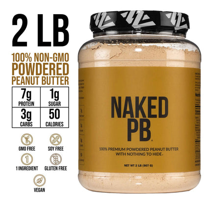 NAKED PB Powdered Peanut Butter – 2 lb Bulk, Single-Ingredient Roasted Peanuts, Vegan & Additive-Free