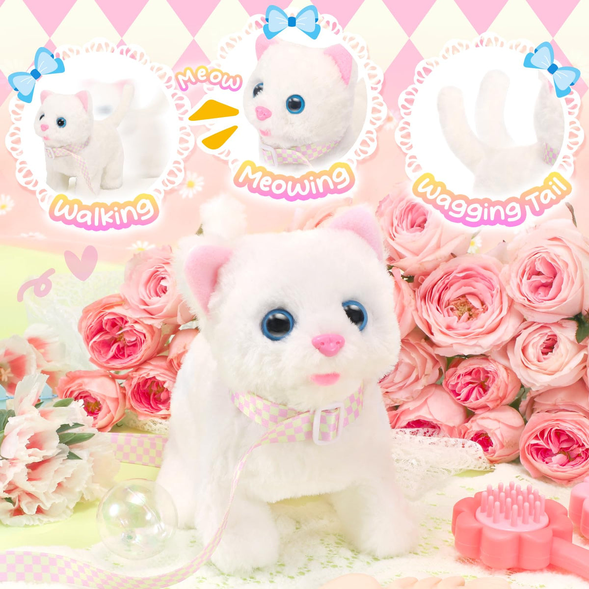 Tagitary Plush Toys Electronic Toy Cat That Walking and Meowing,Tail Wagging Interactive Toy Cat for Kids with Leash,Easter Christmas Birthday Gift for Toddlers Kids 🍁 All In One Marketplace Canada