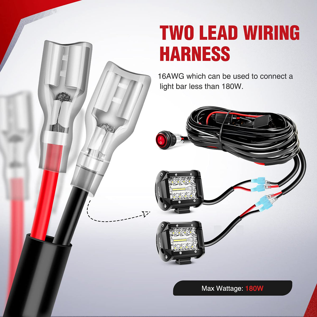 Nilight LED Light Bar Wiring Harness Kit 12V On Off Switch Power Relay Blade Fuse for Off Road Lights LED Work Light,2 years Warranty