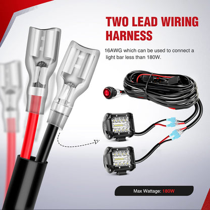 Nilight LED Light Bar Wiring Harness Kit 12V On Off Switch Power Relay Blade Fuse for Off Road Lights LED Work Light,2 years Warranty