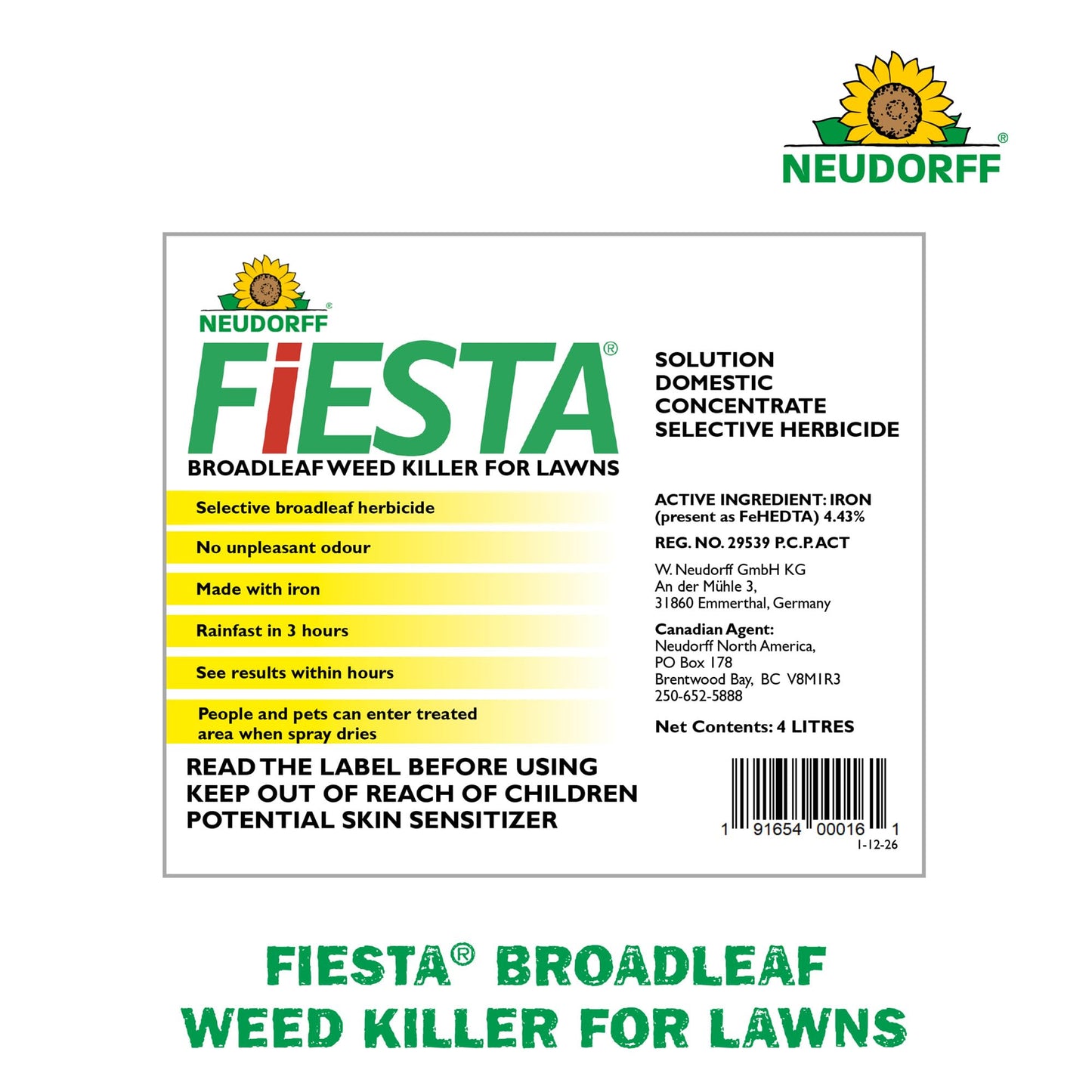 Fiesta Broadleaf Weed Killer for Lawns, Controls Dandelion, White Clover, & More & See Result within Hours. People & Pets Can Enter Treated Area when Spray Dries, Made with Iron, Rainfast in 3 Hours.