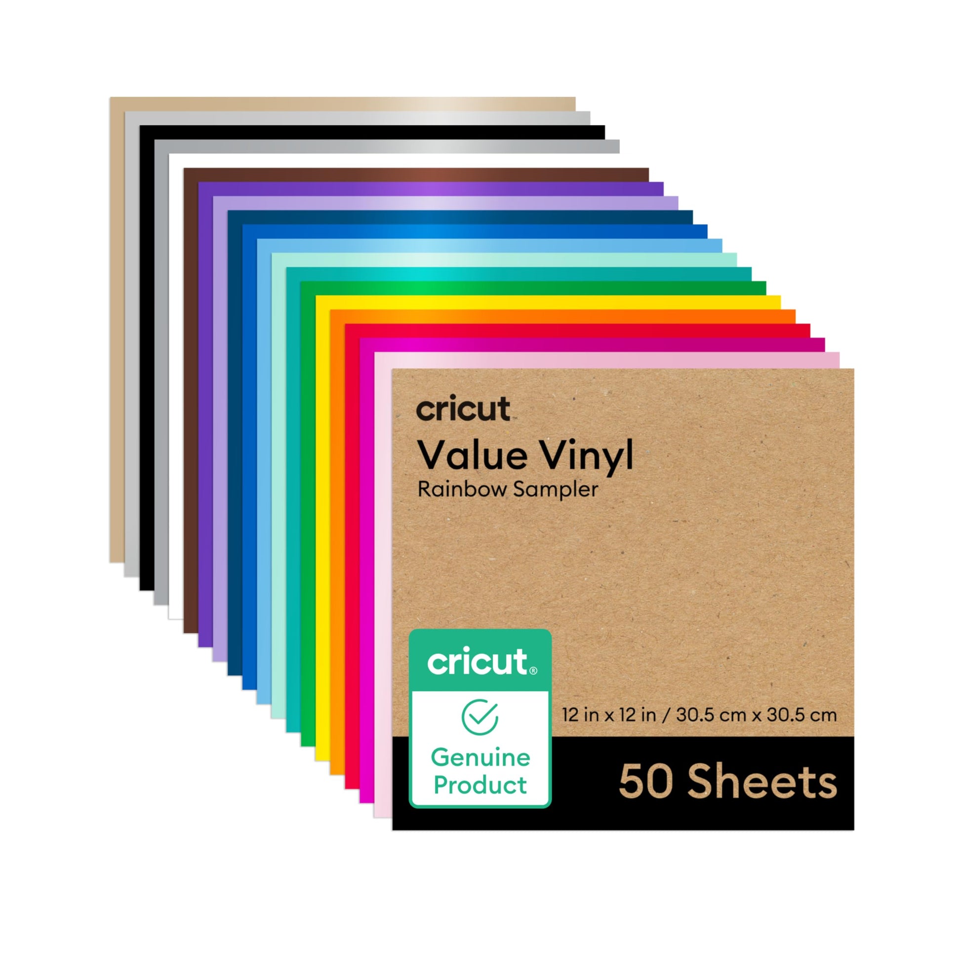 Cricut Value Permanent Vinyl - 50ft Rainbow Sampler, 12in x 12in Sheets (50 Count) Cricut