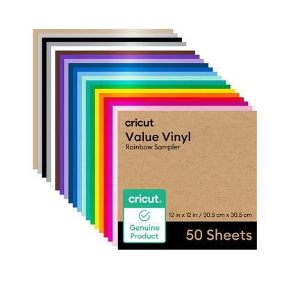 Cricut Value Permanent Vinyl - 50ft Rainbow Sampler, 12in x 12in Sheets (50 Count) Cricut