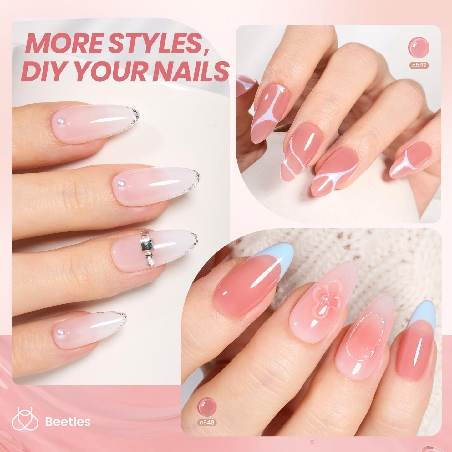 Beetles Jelly Gel Nail Polish Set 6 Colors Neutral Sheer Milky White Nude Pink Gel Polish Kit Translucent Soak off Uv Nail Gel Diy Manicure Gifts for Girls Women - Available at All In One Marketplace Canada
