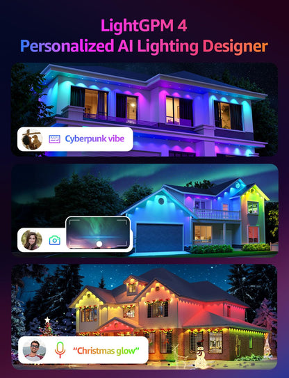 Lepro EE1 AI Permanent Outdoor Lights APP Control, 300ft 180 RGB+IC LED & Dual Output, Works with Alexa & Google, Waterproof Eave Light for Christmas, Halloween, House Decor, 2.4GHz WiFi/Bluetooth 🍁 All In One Marketplace Canada