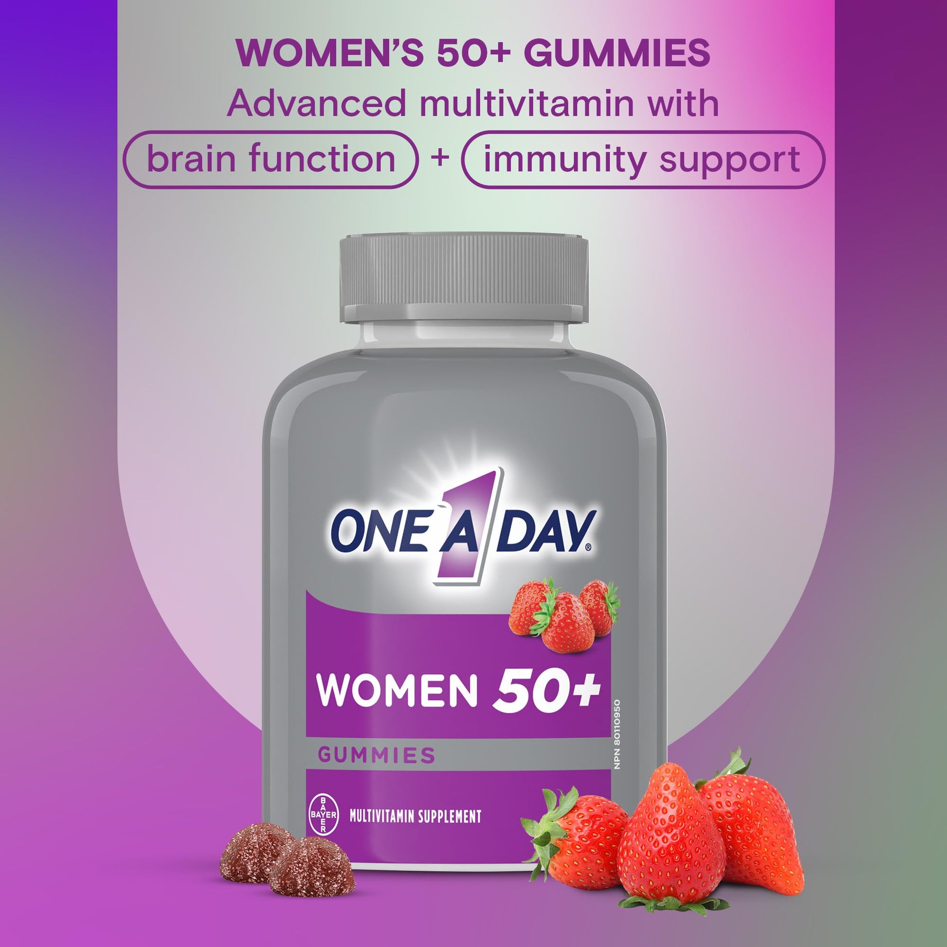 One A Day Women 50 Plus Multivitamin Gummies- Advanced Multivitamin Gummy with Brain Function & Immunity Support, Formulated with Vitamins & Minerals for Women 50+, 130 Gummies - Available at All In One Marketplace Canada