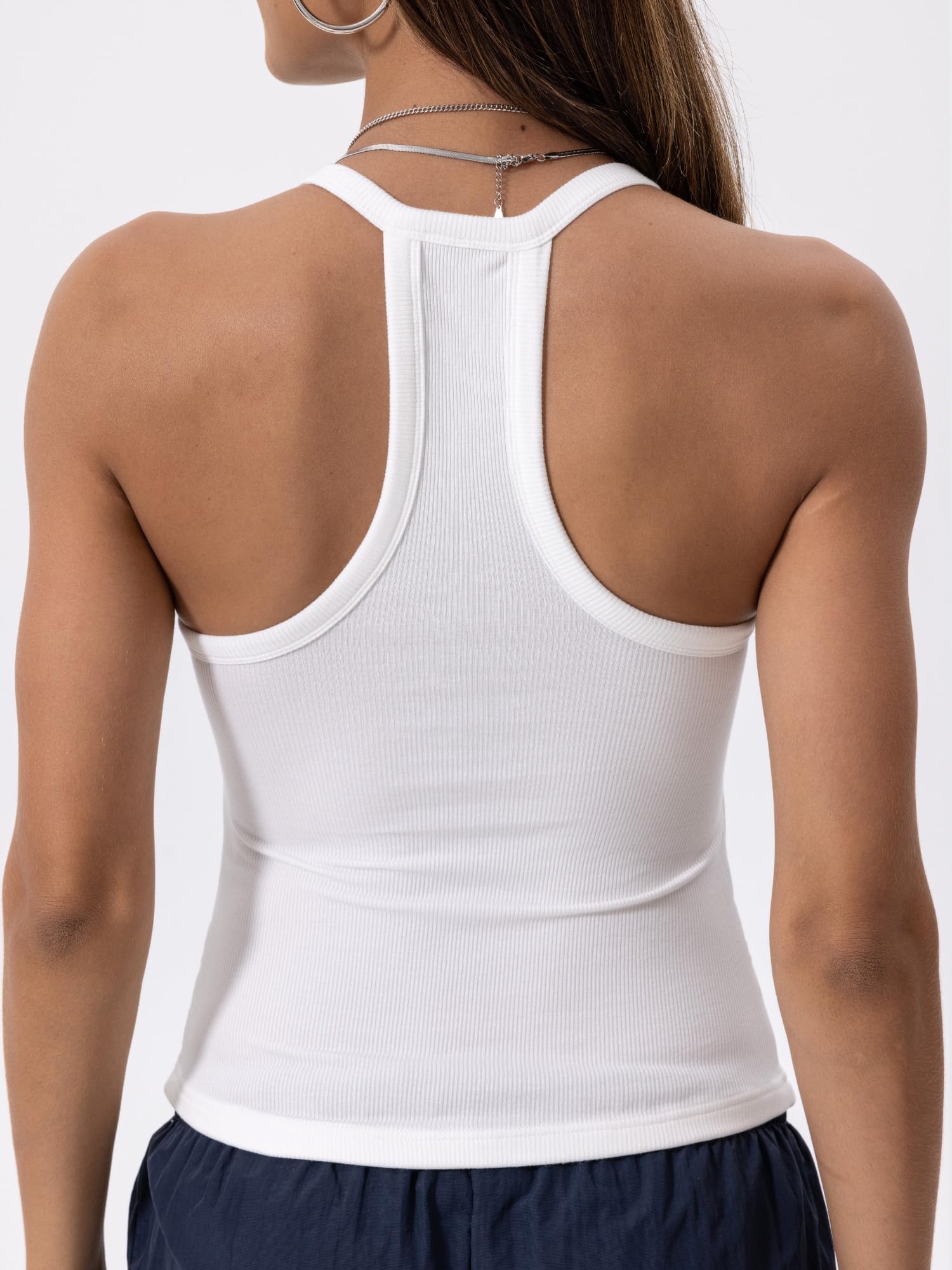Danysu V Neck Cotton Tank Tops with Built-in Shelf Bra Sleeveless Racerback Fitted Basic Cami Shirts Bright White L