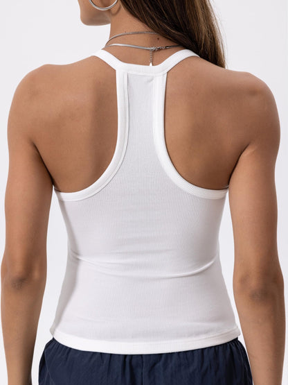 Danysu V Neck Cotton Tank Tops with Built-in Shelf Bra Sleeveless Racerback Fitted Basic Cami Shirts Bright White L
