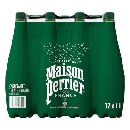 Maison Perrier Unflavoured Sparkling Water – 12 Pack, 1L Bottles | Pure French Refreshment, Zero Sugar