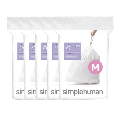 simplehuman Code M 100 Count, Dispenser Pack Custom Fit Liners, Drawstring Trash Bags, 45L / 11.9 Gallons, White simplehuman