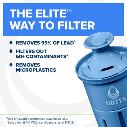 Brita 6 Cup Elite Filter Pitcher with Smart Light Indicator, Reduces 30+ Contaminants including Lead and Microplastics, Filter lasts 6 months, Metro, White BRITA