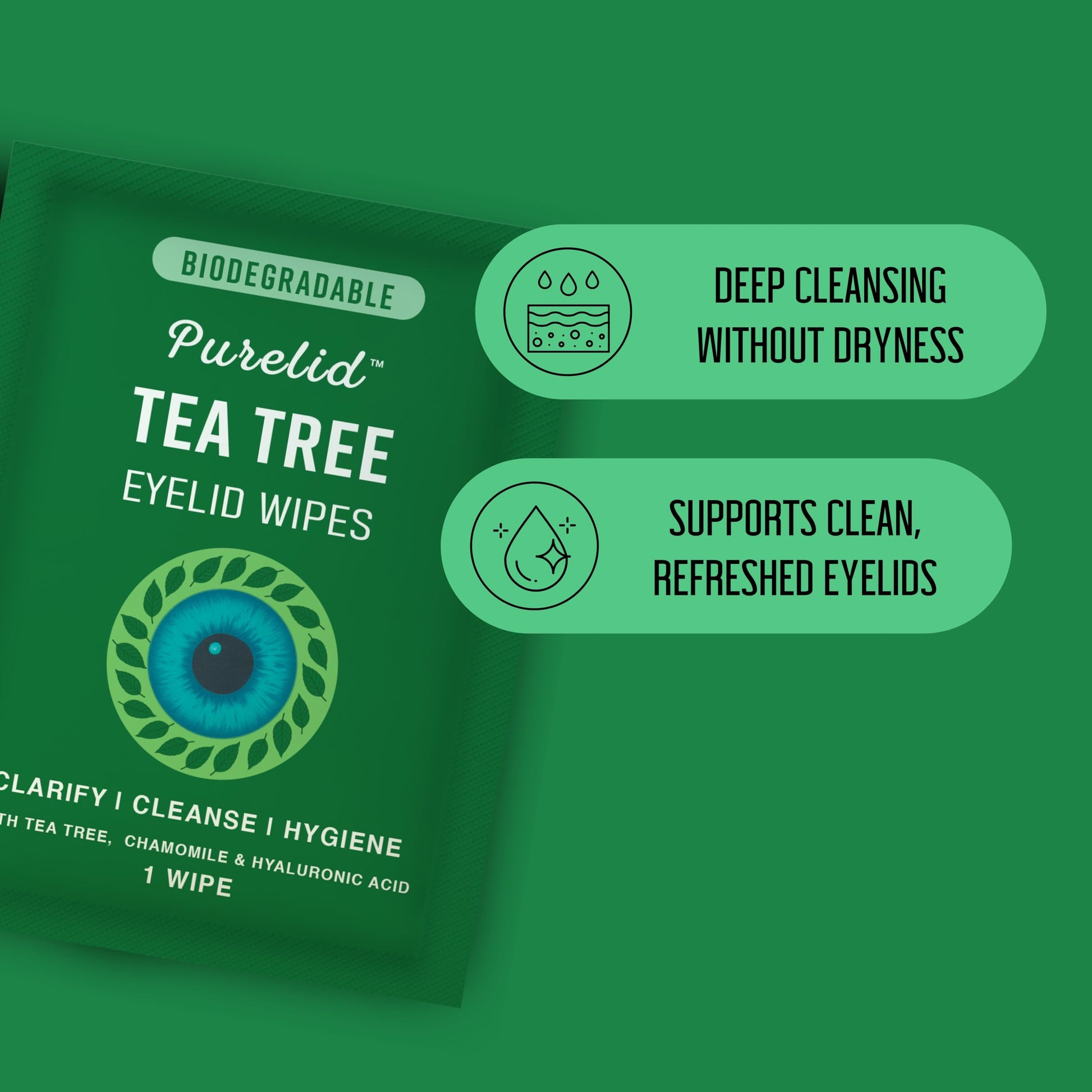 Tea Tree Eyelid Wipes – 100 Tea Tree Oil Eye Wipes for People with Dry Eyes & Allergies – Gentle Eyelid Cleanser with Hyaluronic Acid – Individually Wrapped & Biodegradable - Available at All In One Marketplace Canada