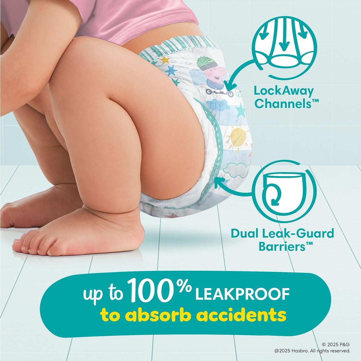 Pampers Easy Ups Girls & Boys Potty Training Pants, Size 5 (3T4T), Peppa Absorbent Training Underwear, Up to 100% Leakproof Day and Night, Hypoallergenic, 1 Pack (Count of 124) Pampers