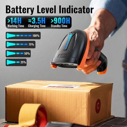 Tera Barcode Scanner Wireless 1D Laser Cordless Barcode Reader with Battery Level Indicator, Versatile 2 in 1 2.4Ghz Wireless and USB 2.0 Wired Tera
