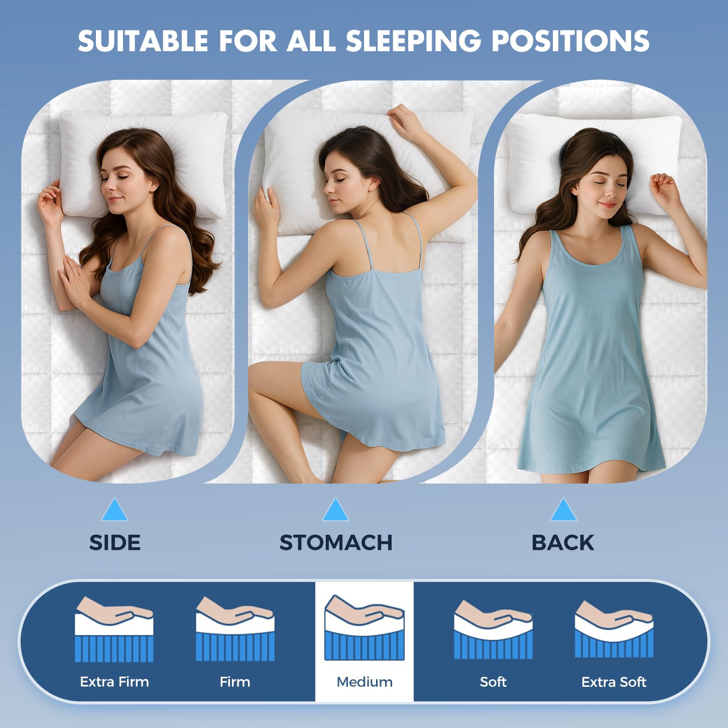 Dual Layer 4 Inch Memory Foam Mattress Topper Queen Size, 2 Inch Cooling Gel Memory Foam and 2 Inch Pillow Top Mattress Pad Cover for Back Pain, Deep Elastic Pocket, Medium Support, White