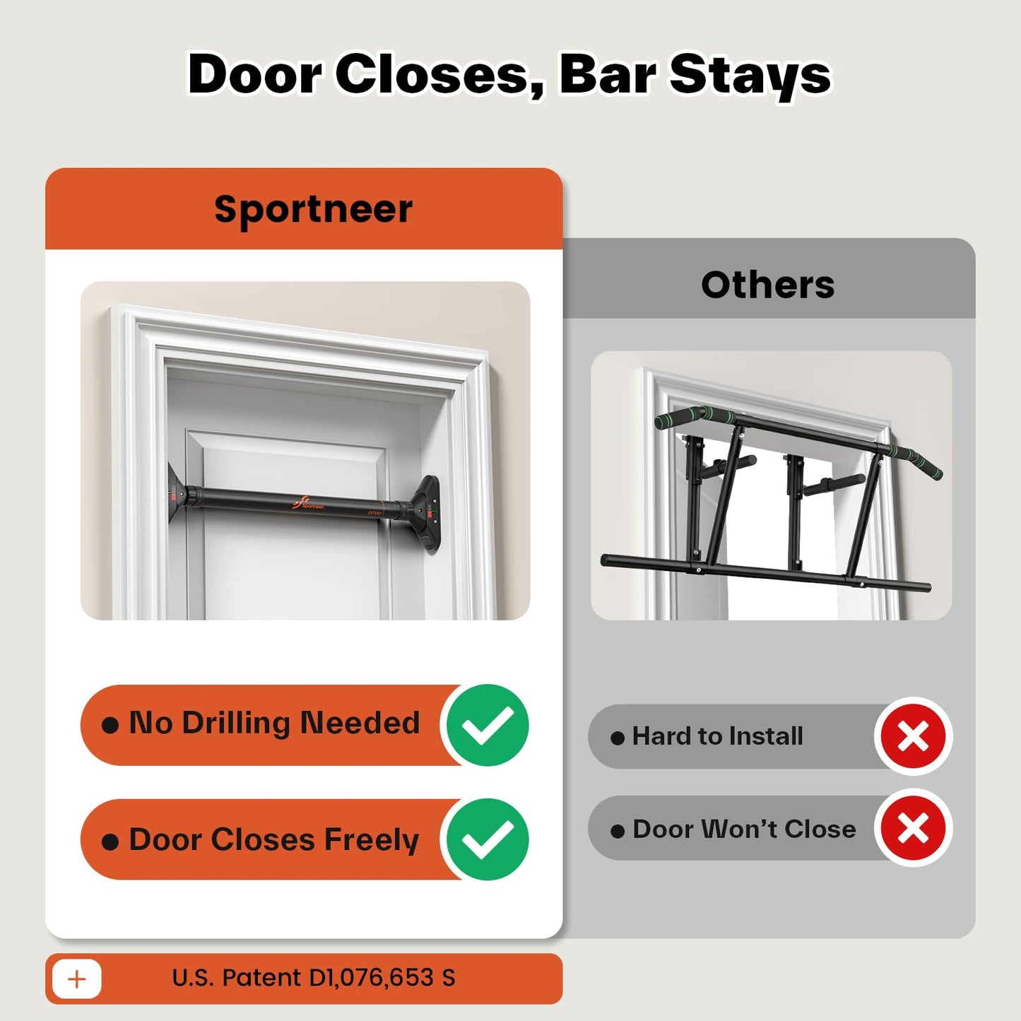 Sportneer Pull Up Bar Doorway Chin Up Bar No Screws Door Frame Chin Up Push Up Sit Up Bar Adjustable 75-94cm (29.5''-37'') Up to 200kg Capacity Workout Bar - Available at All In One Marketplace Canada
